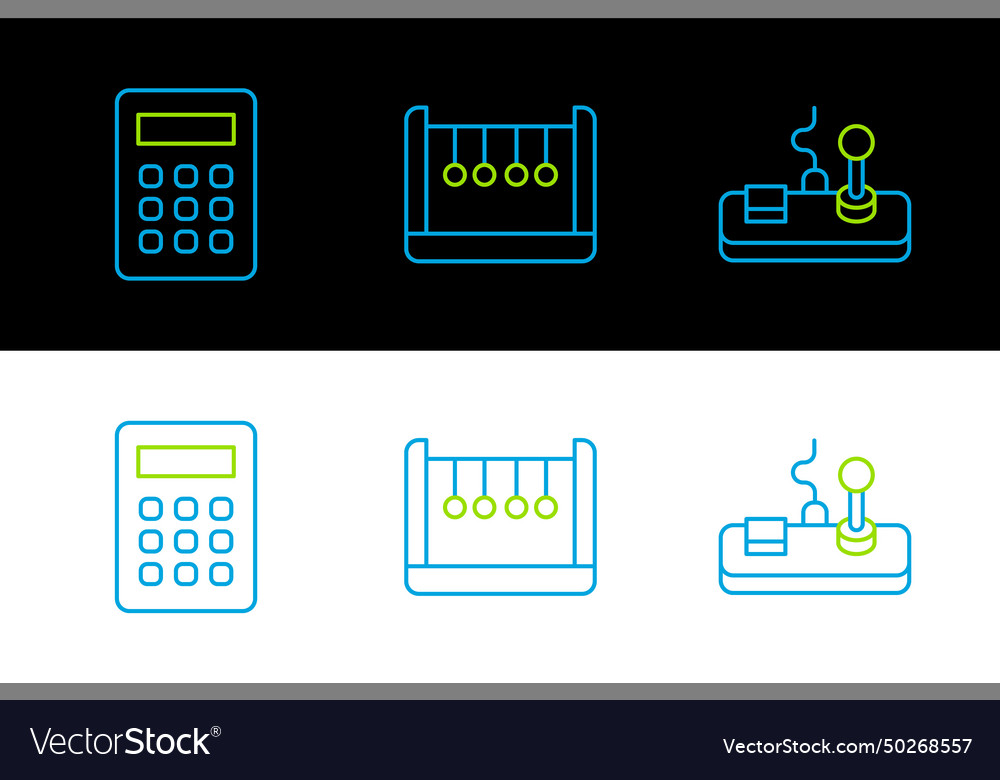 Set line gamepad calculator and pendulum icon vector image Set line gamepad calculator and pendulum icon