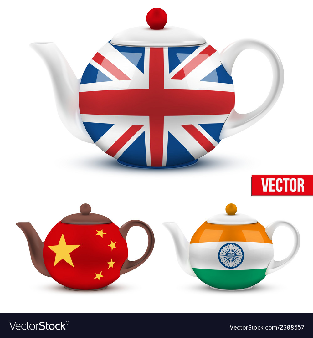 Set of ceramic teapot with flag british india