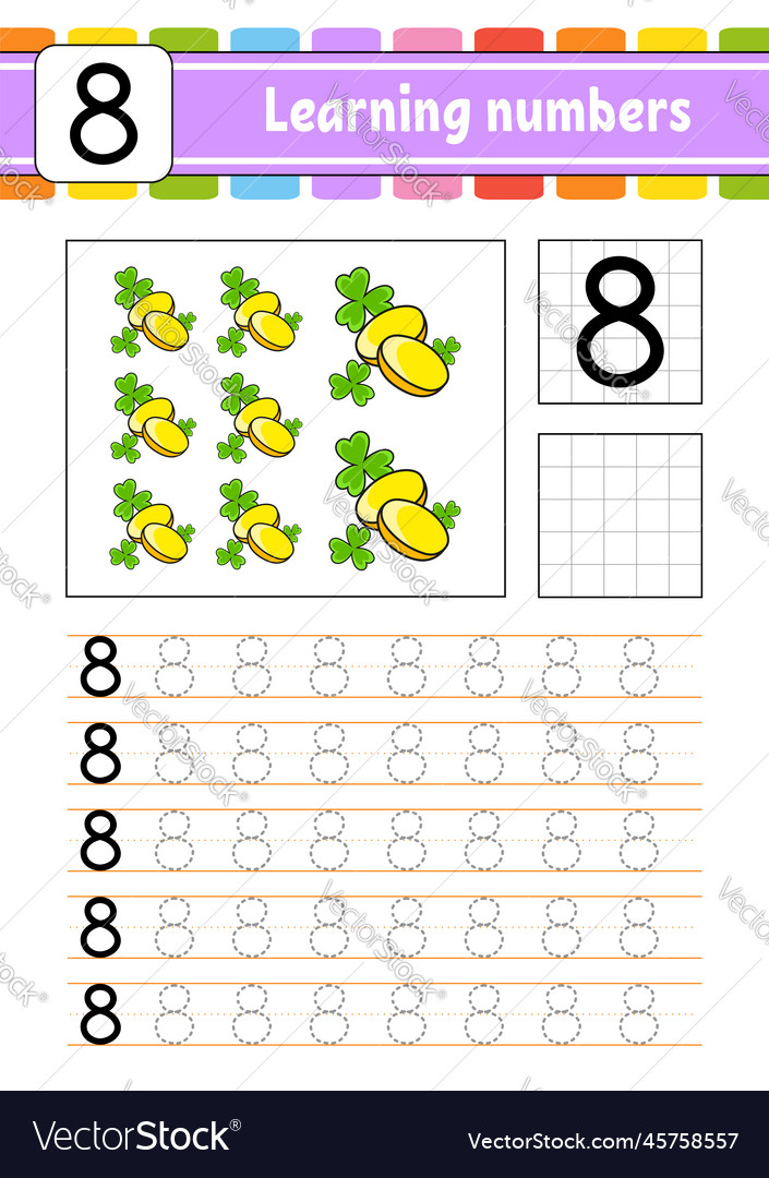 Trace and write numbers handwriting practice vector image Trace and write numbers handwriting practice