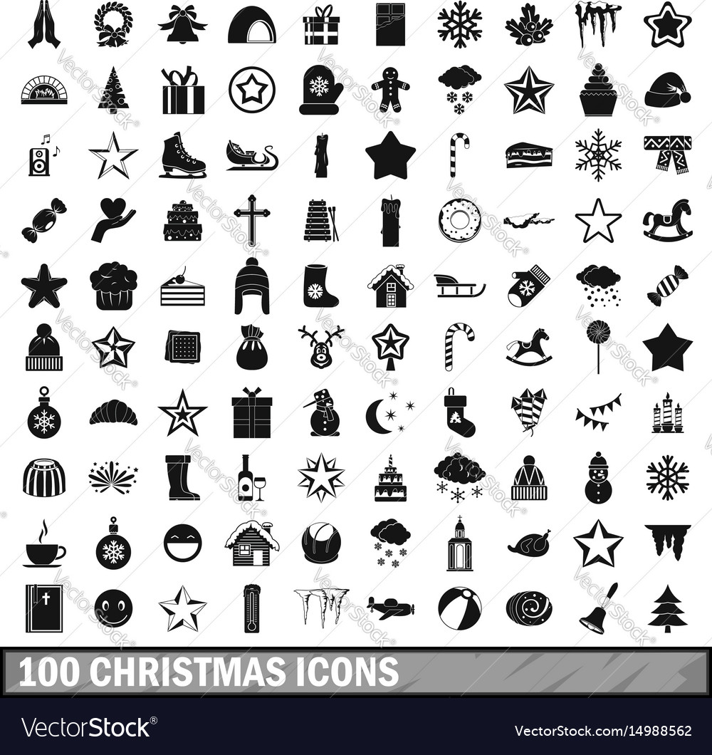 100 christmas icons set simple style Royalty Free Vector