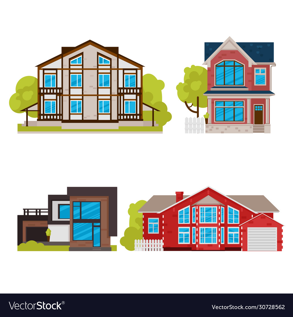 Cartoon color residential home buildings icon set