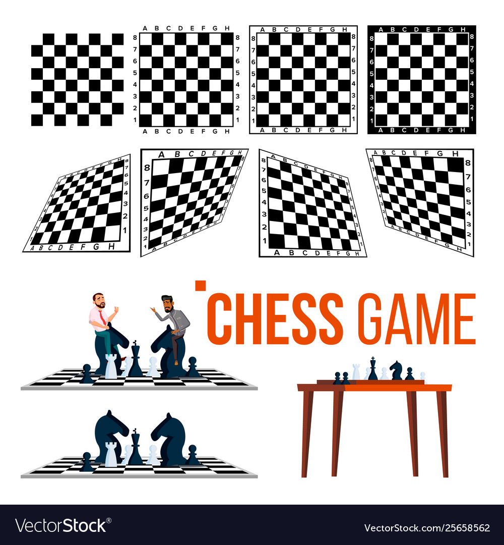 Chessboard and character game player set vector image Chessboard and character game player set