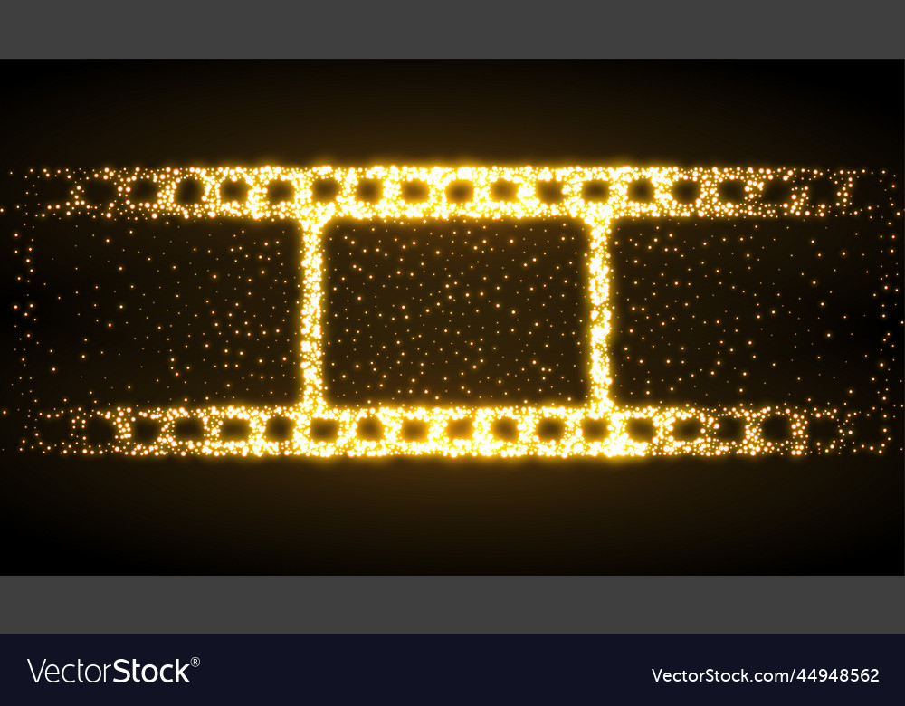 Film reel strip made with golden sparkles