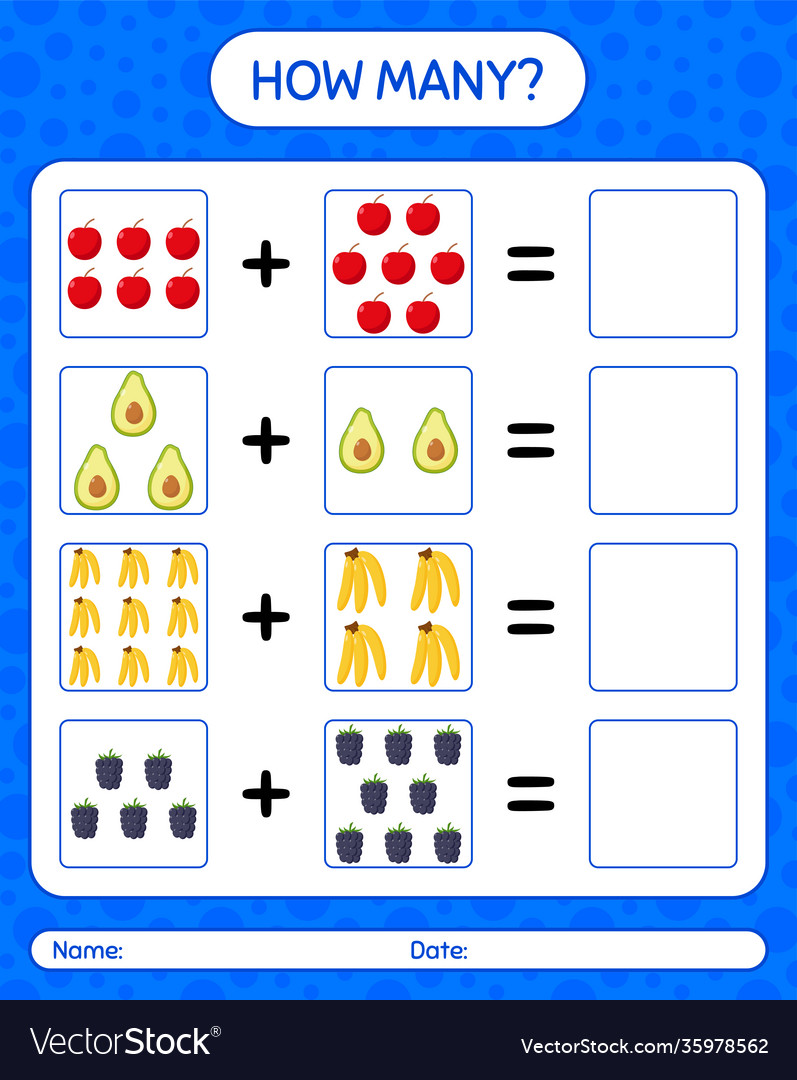 How many counting game with fruit worksheet