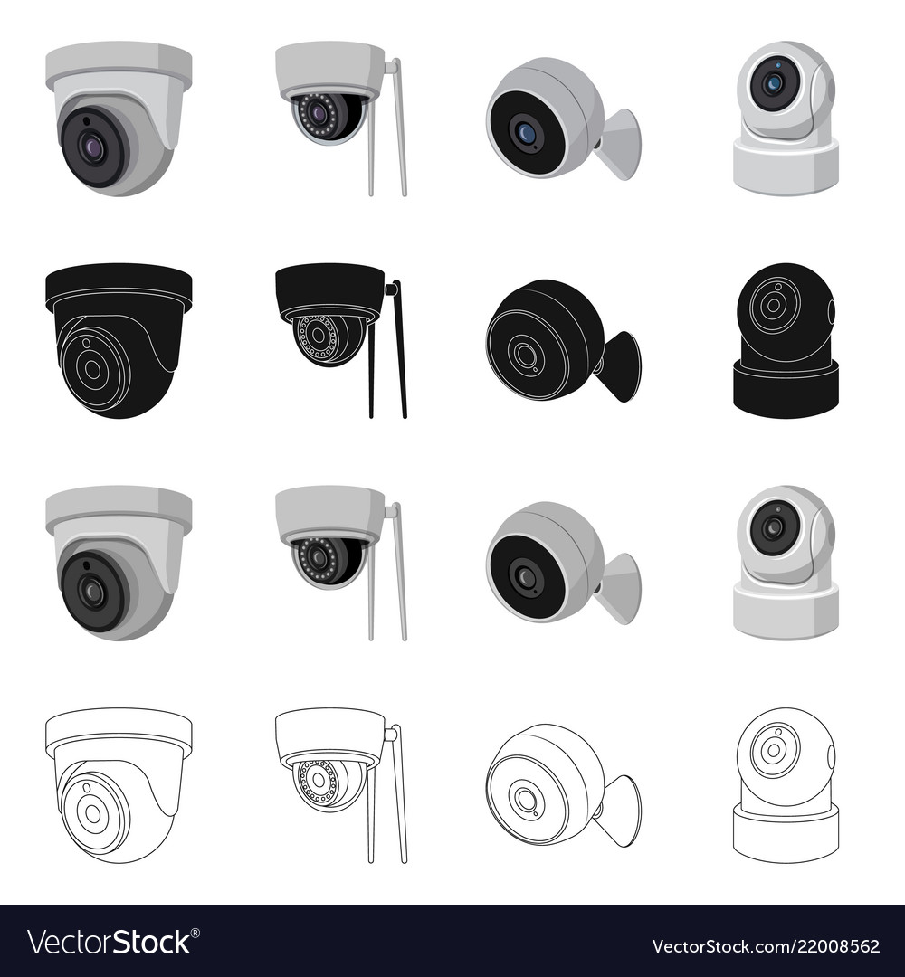 Isolated object of cctv and camera sign set