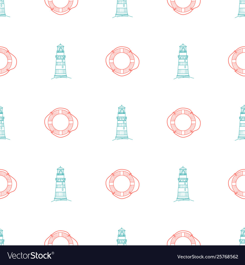 Seamless pattern with lighthouse lifeline Vector Image Seamless pattern with lighthouse lifeline