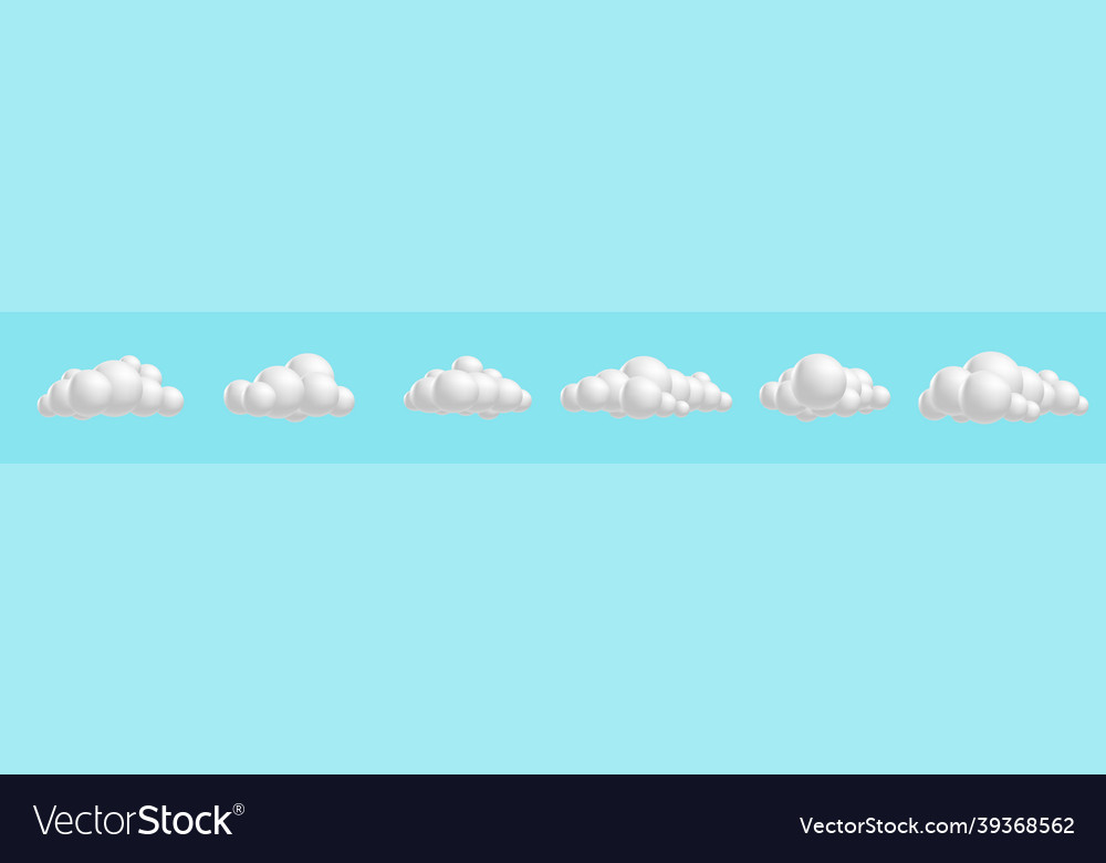 Set clouds fluffy 3d mesh cartoon soft render