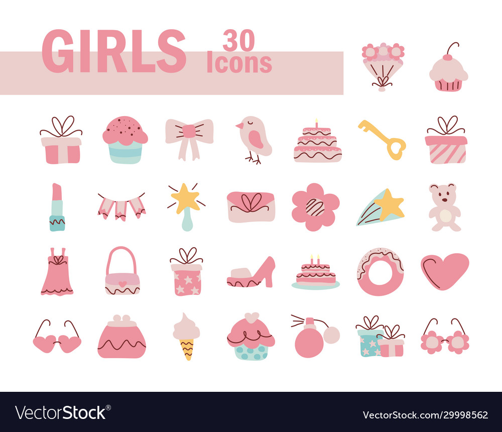 Set Icons Farbe rosa für Mädchen