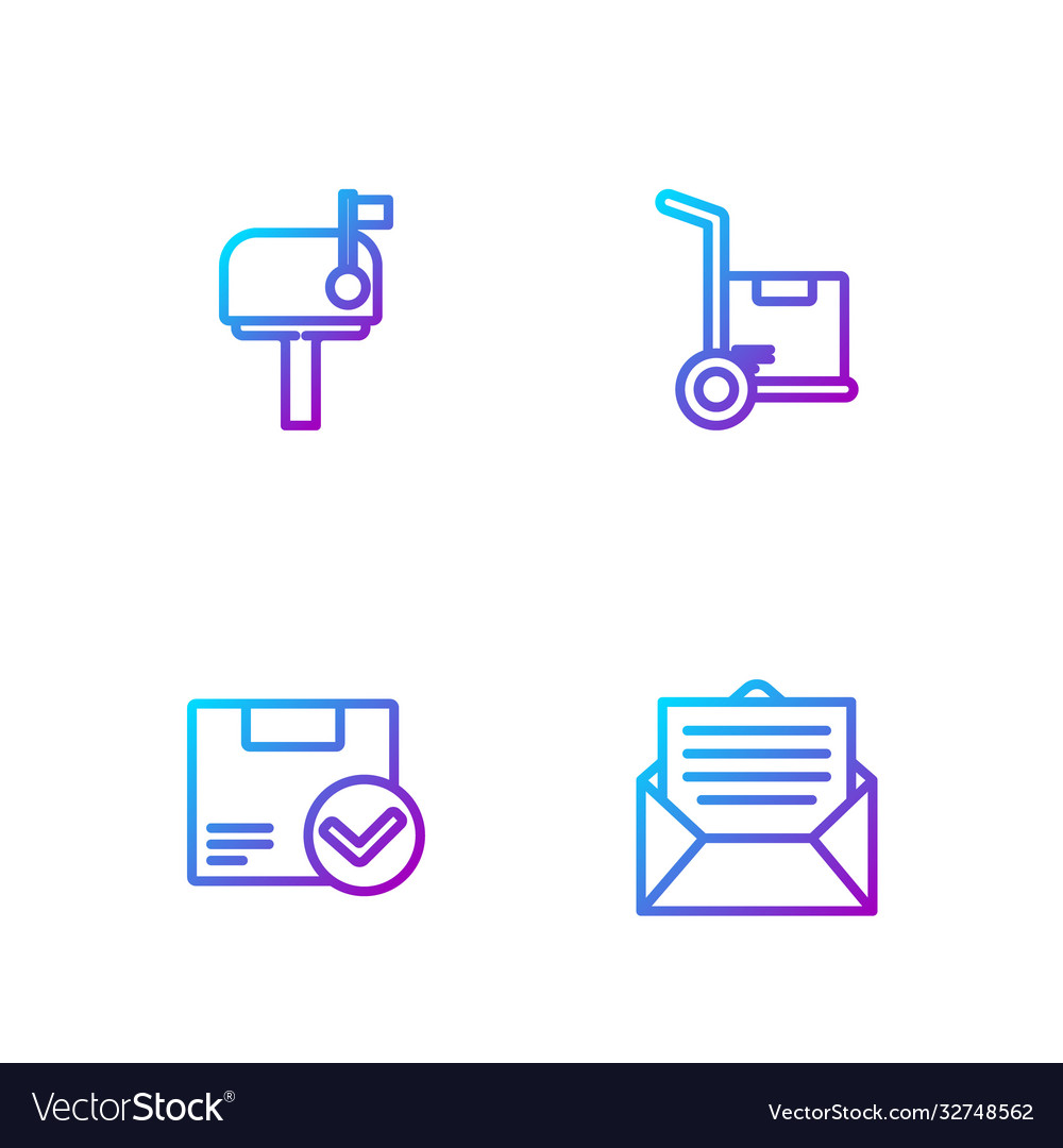 Set line envelope package box with check mark vector image Set line envelope package box with check mark