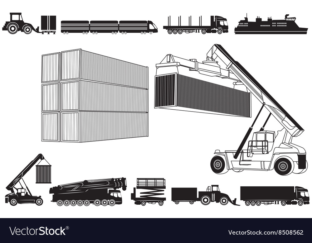 Set of loading trucks and other transport icons