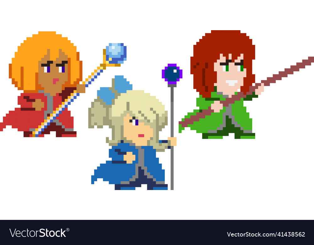 Set of pixel characters in art style