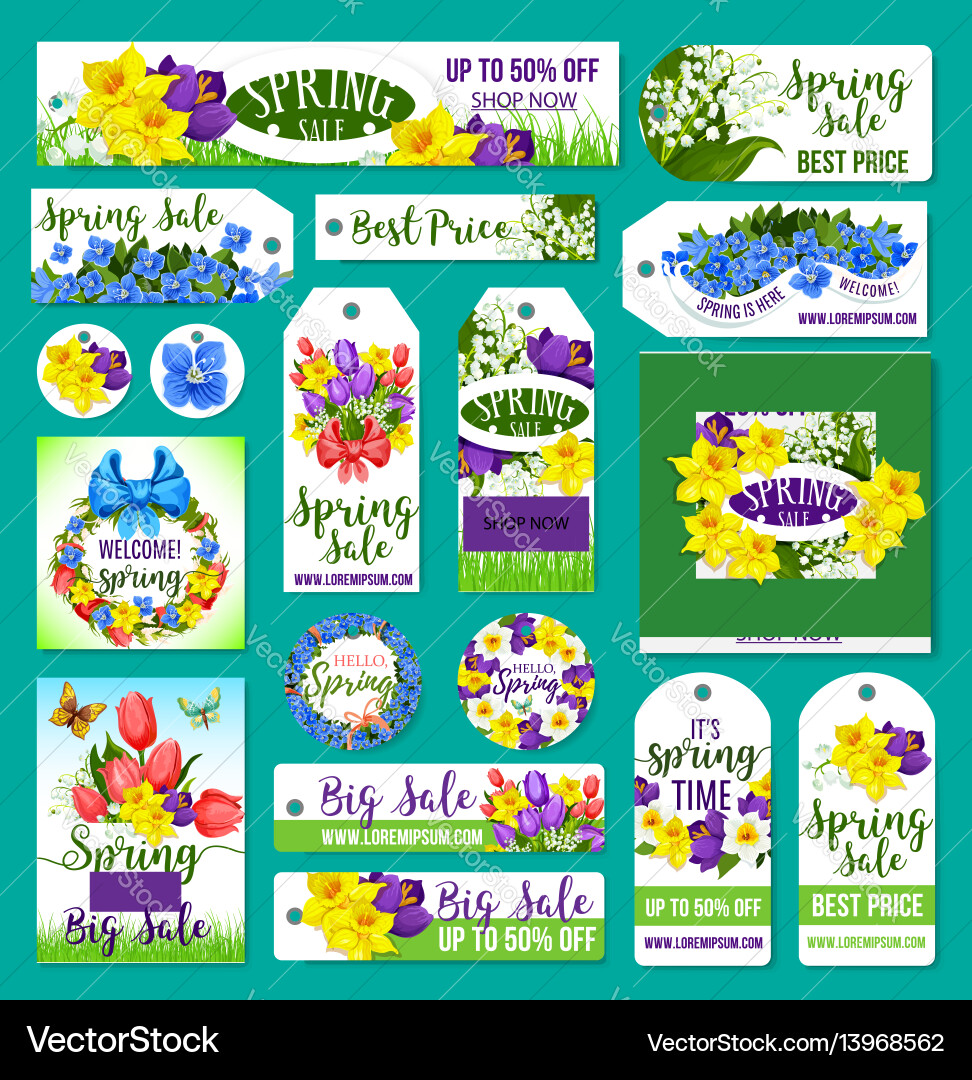 Spring Sale Tags Posters Banner Templates Vector Image