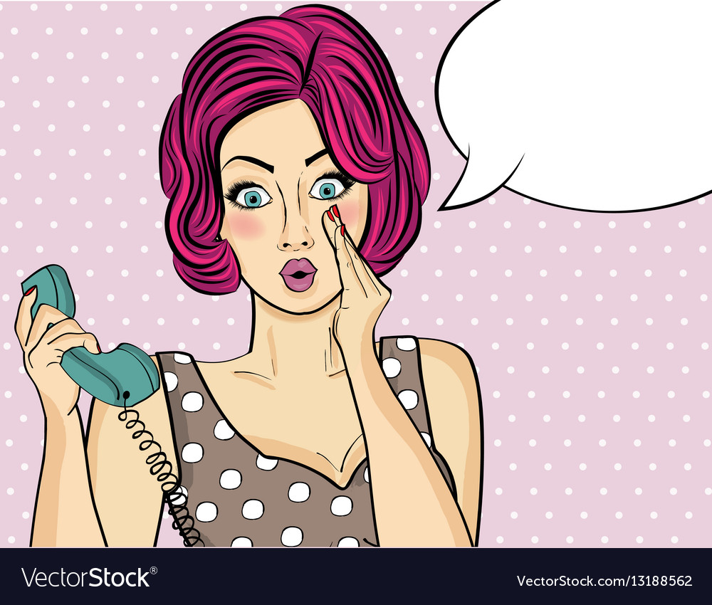 Surprised Pop Art Woman Chatting On Retro Phone Vector Image 7473