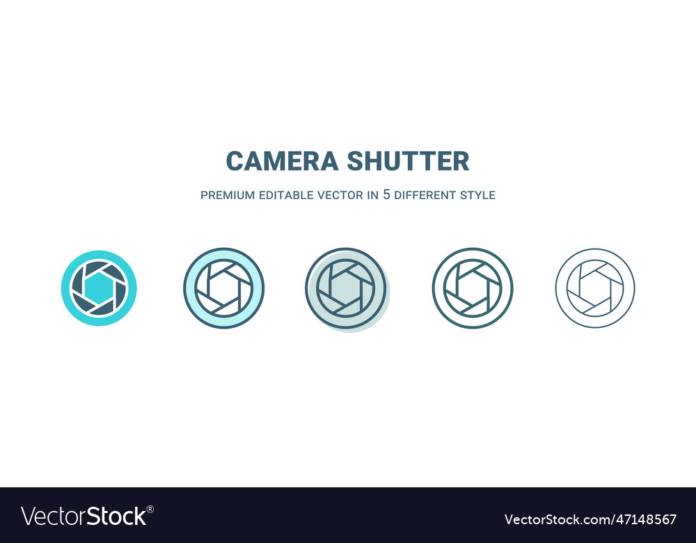 Camera shutter icon in 5 different style outline vector image Camera shutter icon in 5 different style outline