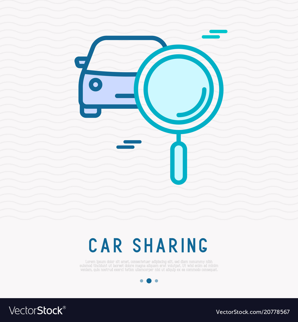 Car sharing icon and magnifier thin line