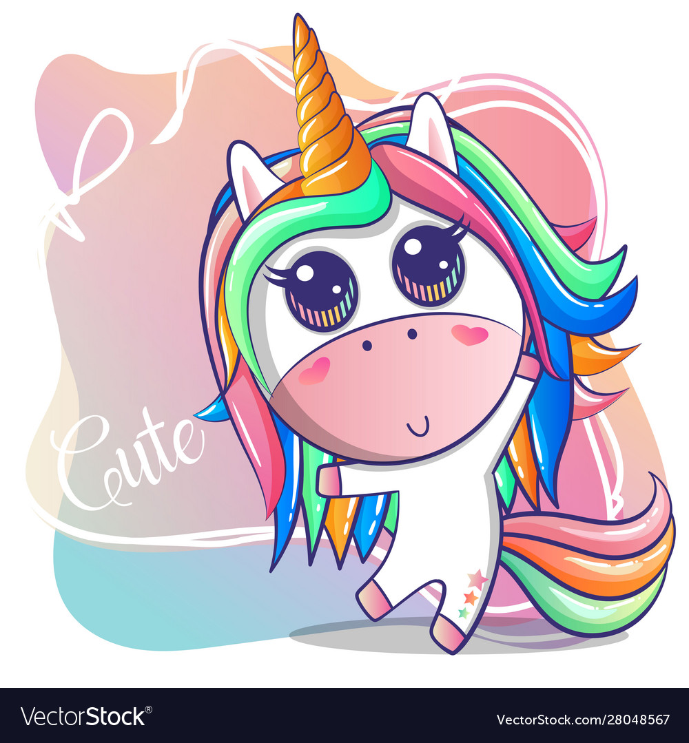 Cute happy girl unicorn cartoon