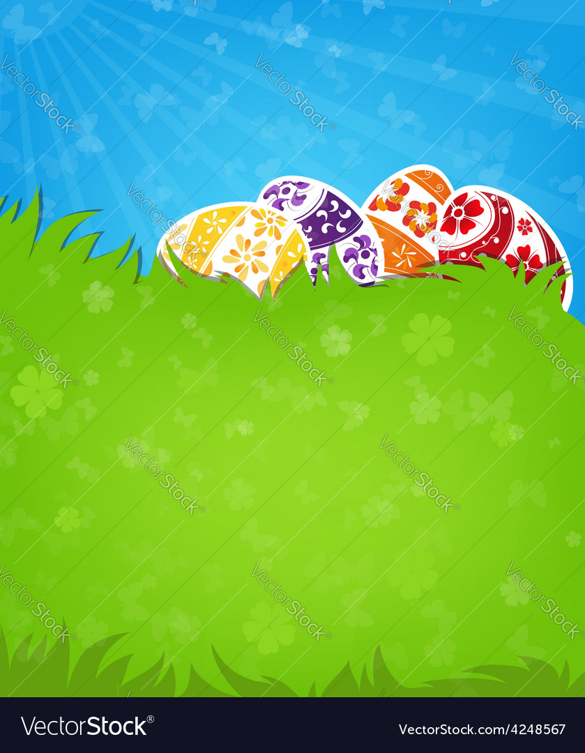 Eggs on a green meadow Royalty Free Vector Image