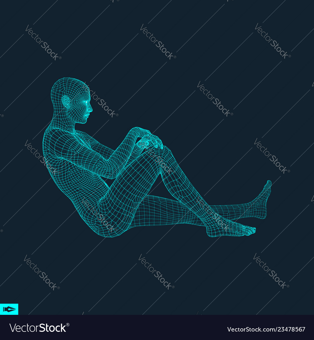 Man in a thinker pose 3d model of grid vector image Man in a thinker pose 3d model of grid