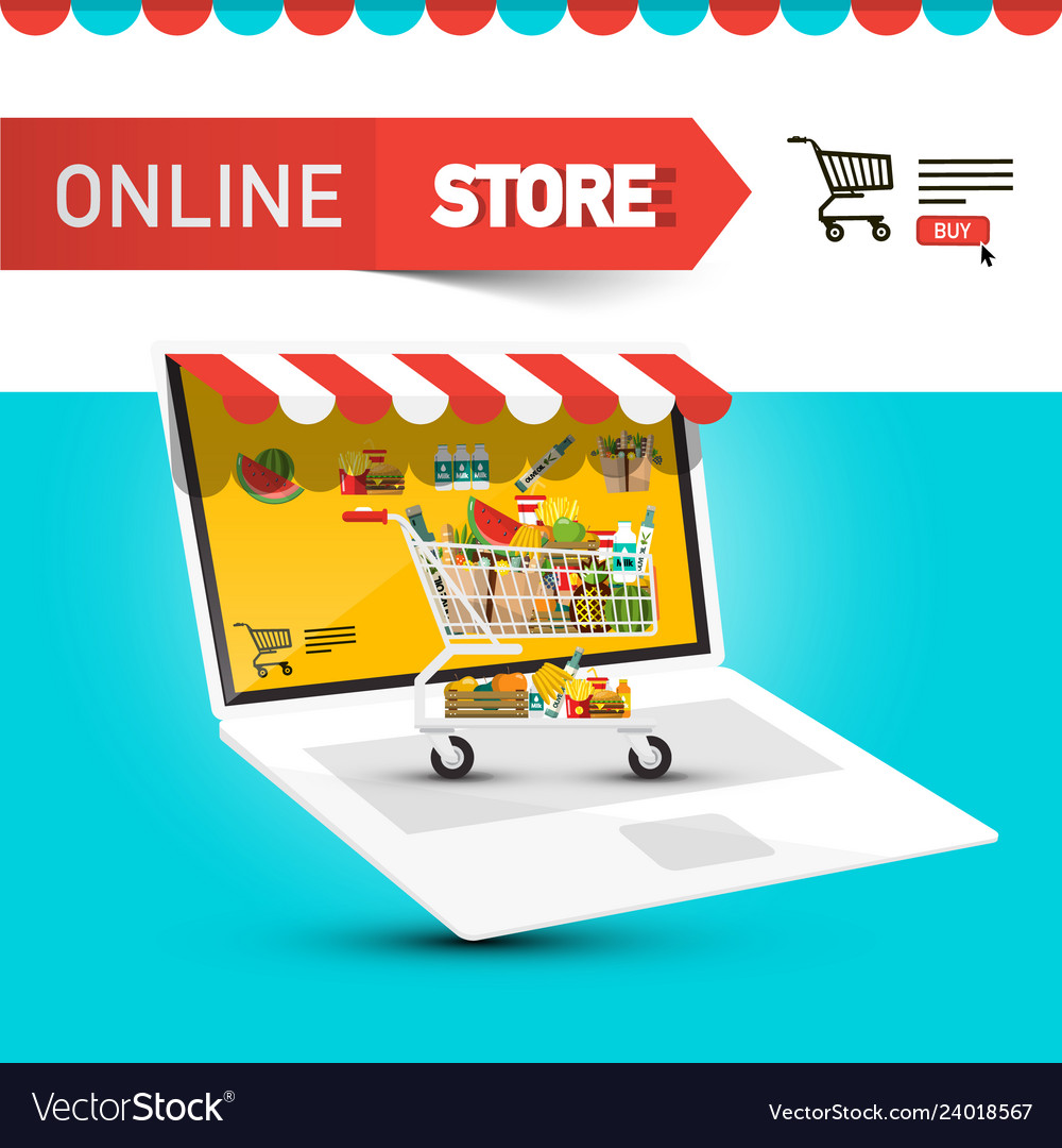 Online store design with cart and items icons