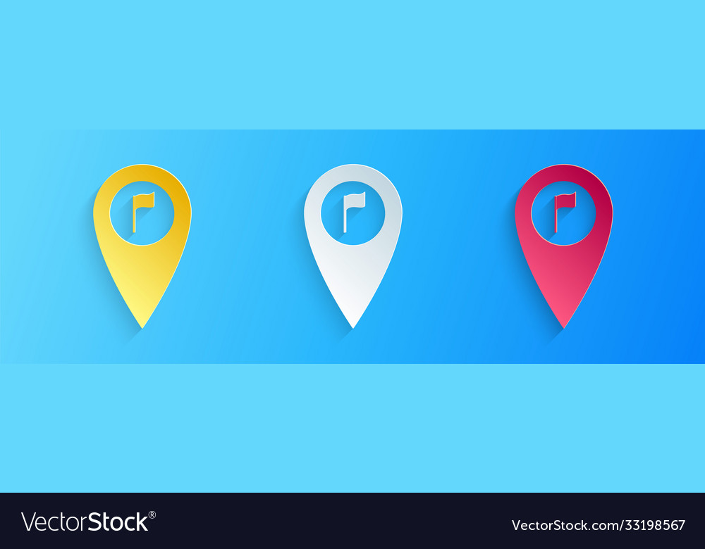 Paper cut map pointer with golf flag icon isolated vector image Paper cut map pointer with golf flag icon isolated