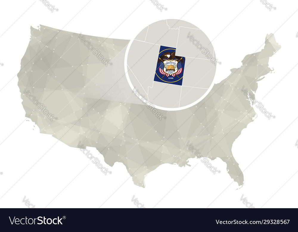 Polygonal abstract usa map with magnified utah