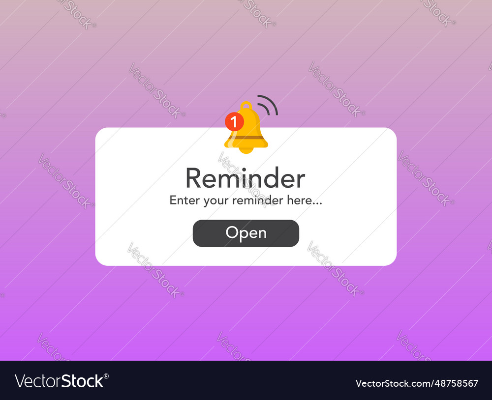 Reminder notifications page with alert bell icon vector image Reminder notifications page with alert bell icon