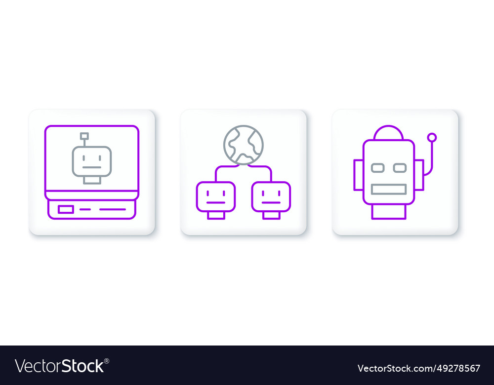 Set line robot and artificial intelligence icon vector image Set line robot and artificial intelligence icon
