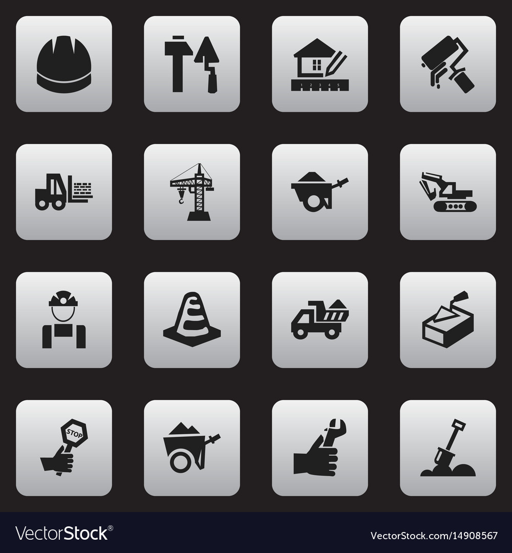 Set of 16 editable building icons includes