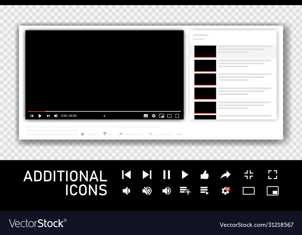 Shadow video player design template for web vector image Shadow video player design template for web