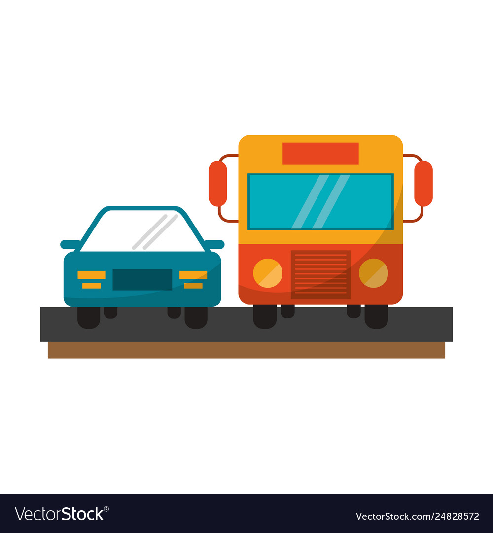 Car and public bus frontview