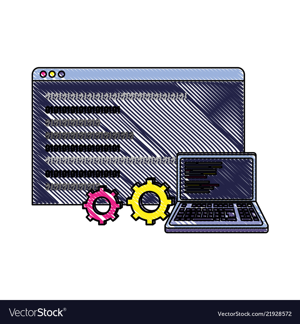 Geschätzter Laptop und Website mit Datenprogrammcode vector image Geschätzter Laptop und Website mit Datenprogrammcode