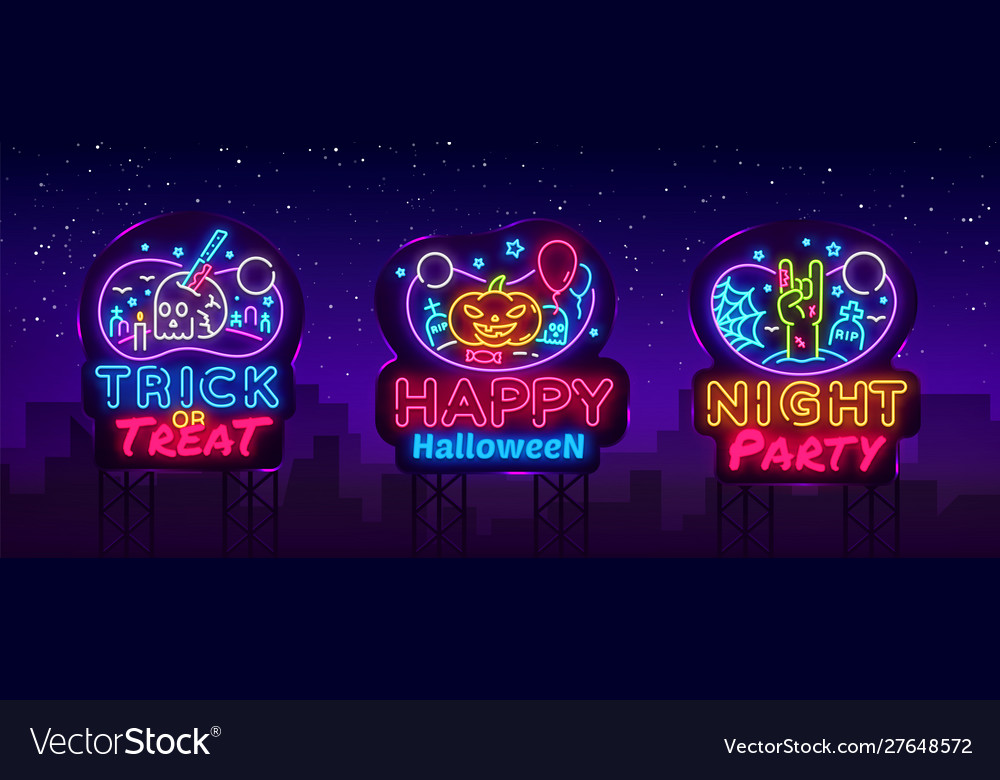 Halloween neon signs set design template vector image Halloween neon signs set design template