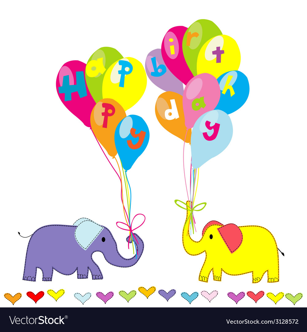 Happy birthday invitation with cartoon elephants