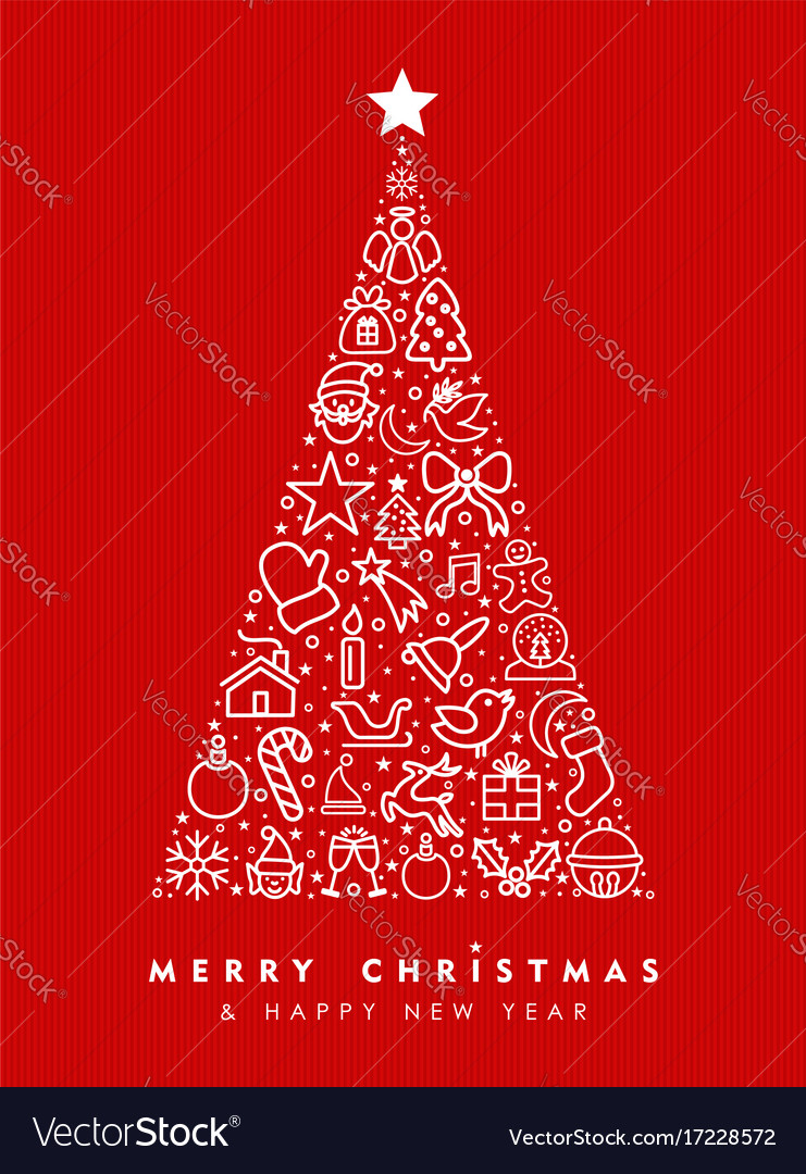 Holiday red pine tree outline icon card design Vector Image