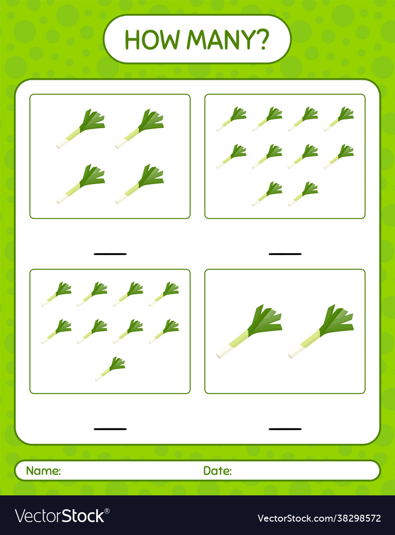 How many counting game with leek worksheet Vector Image How many counting game with leek worksheet