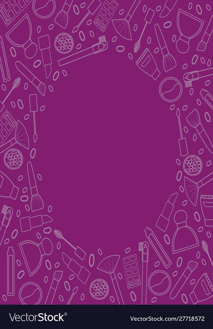 Purple frame with beaury products in white lines vector image Purple frame with beaury products in white lines
