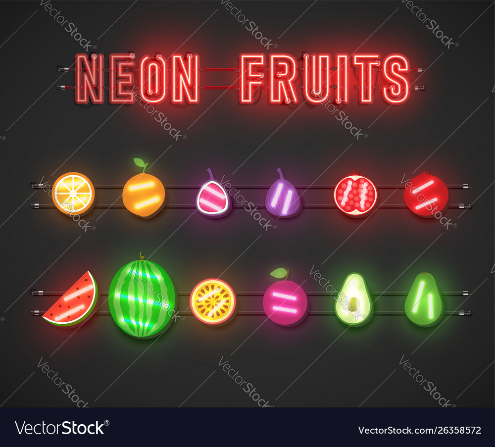 Realistic neon fruit set Royalty Free Vector Image