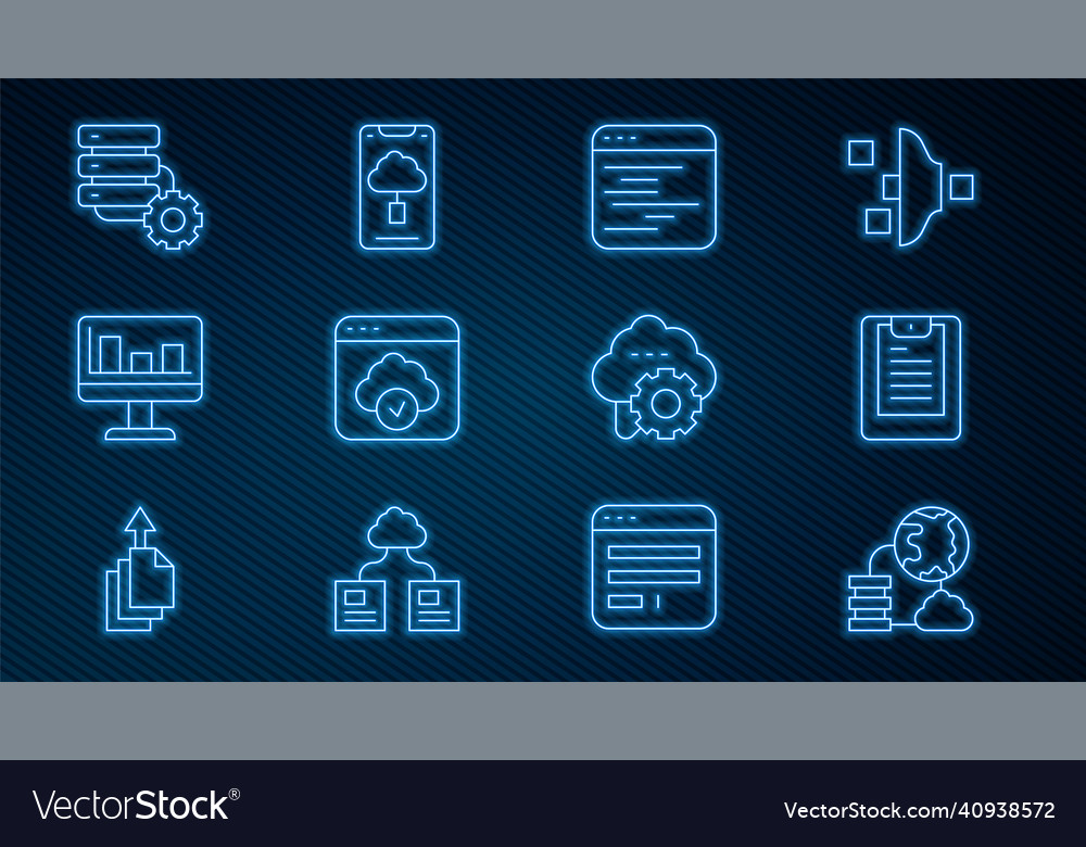 Set line network cloud connection server data vector image Set line network cloud connection server data