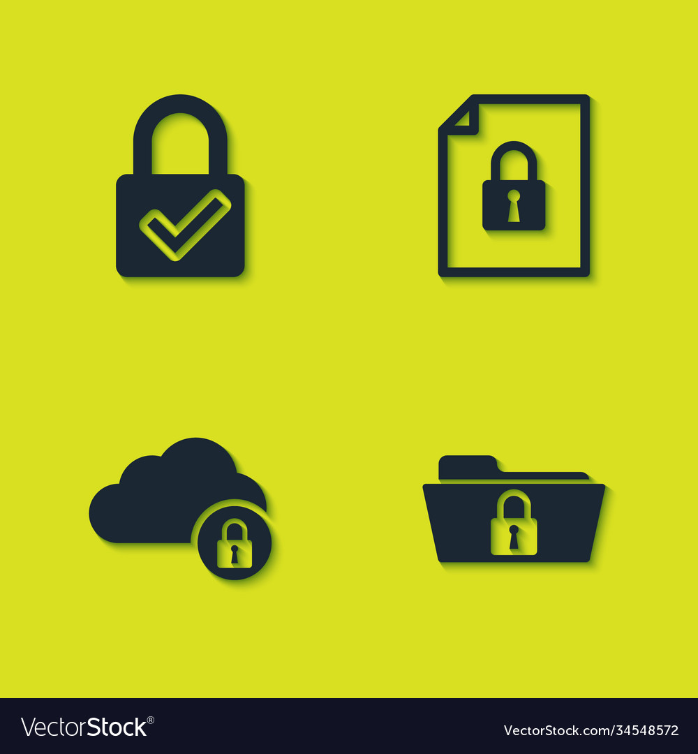 Set lock and check mark folder cloud vector image Set lock and check mark folder cloud