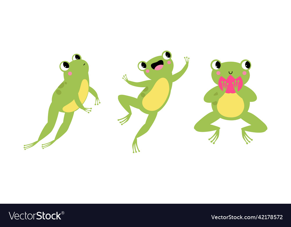 Set of funny green little frog in different Vector Image Set of funny green little frog in different Vector Image