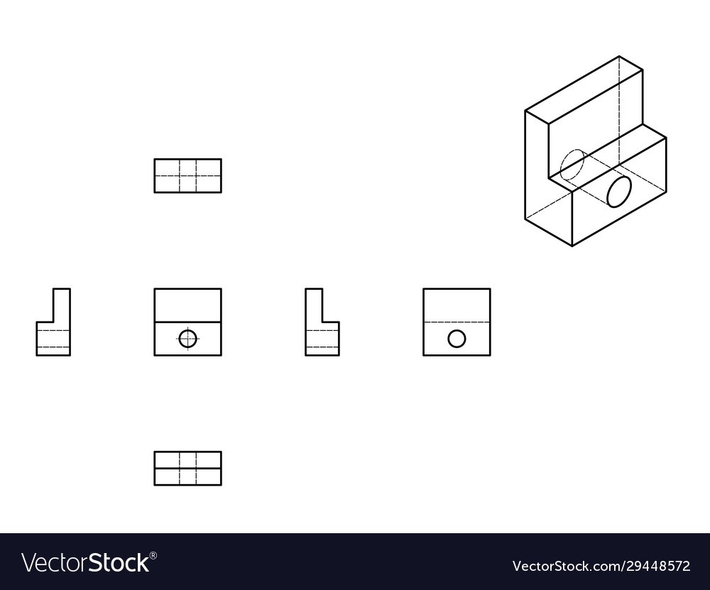 Technical drawing with perspective and orthogonal vector image Technical drawing with perspective and orthogonal