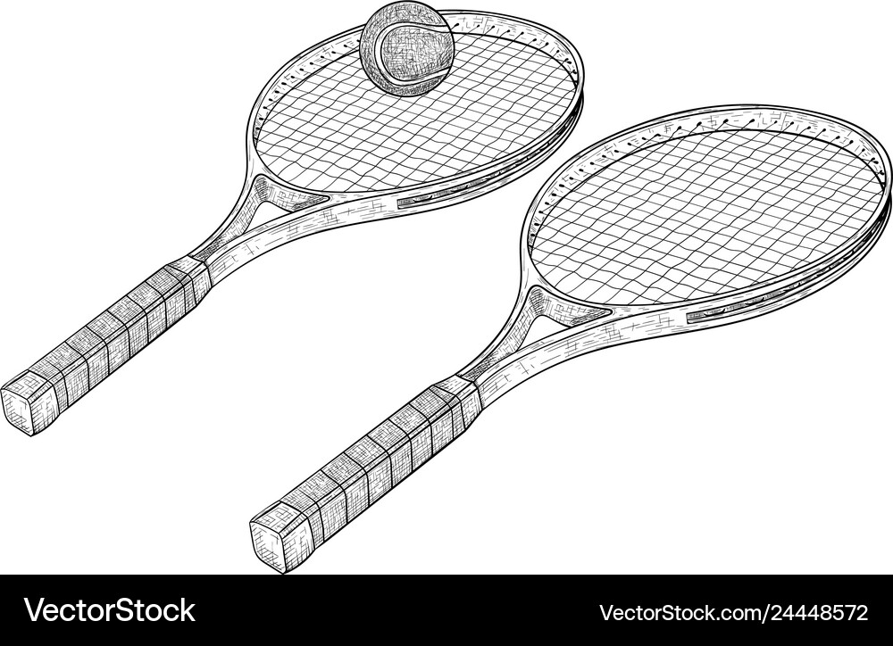 Tennis rackets hand drawn sketch Royalty Free Vector Image