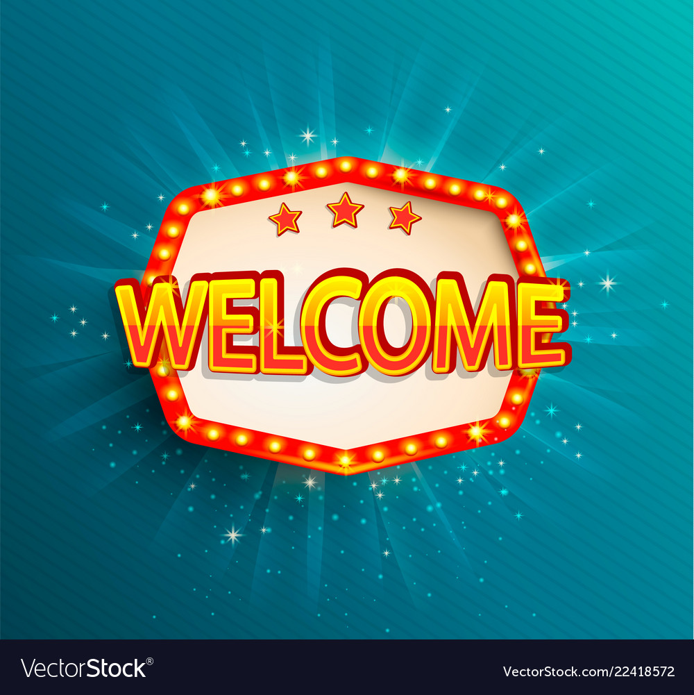 The Welcome Retro Banner With Glowing Lamps Vector Image
