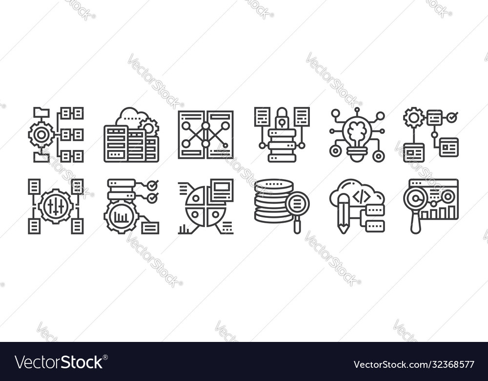 12 set linear data analytics icons thin