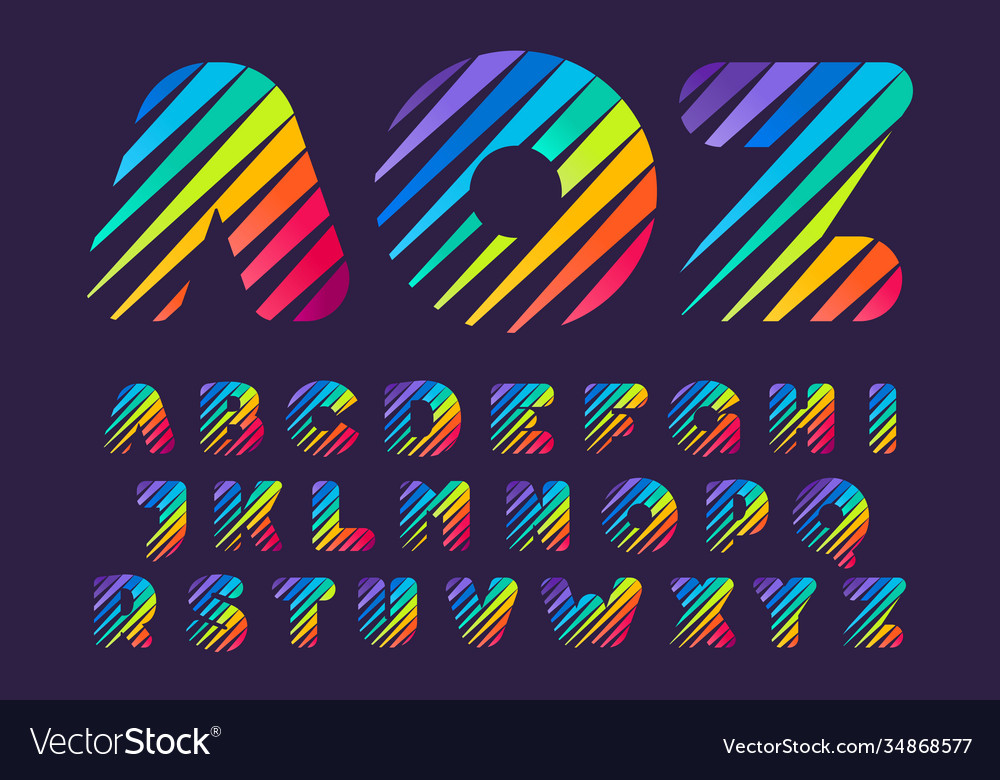 Alphabet with multicolor diagonal lines vector image Alphabet with multicolor diagonal lines