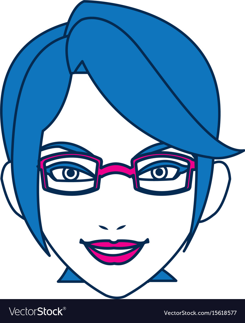 Beauty woman face with glasses and blue hair