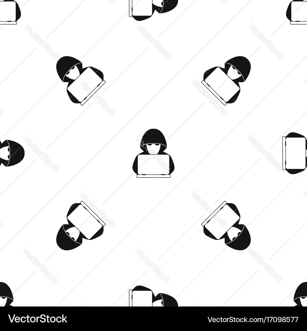 Computer hacker with laptop pattern seamless black