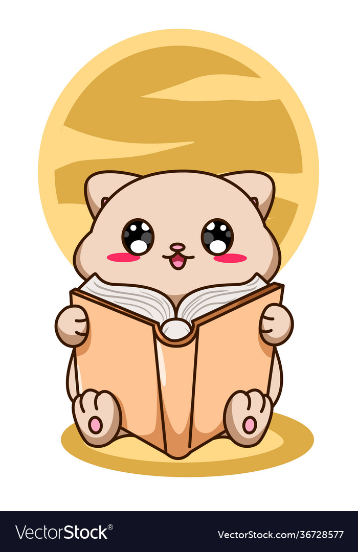 Cute and funny little cat reading a book animal