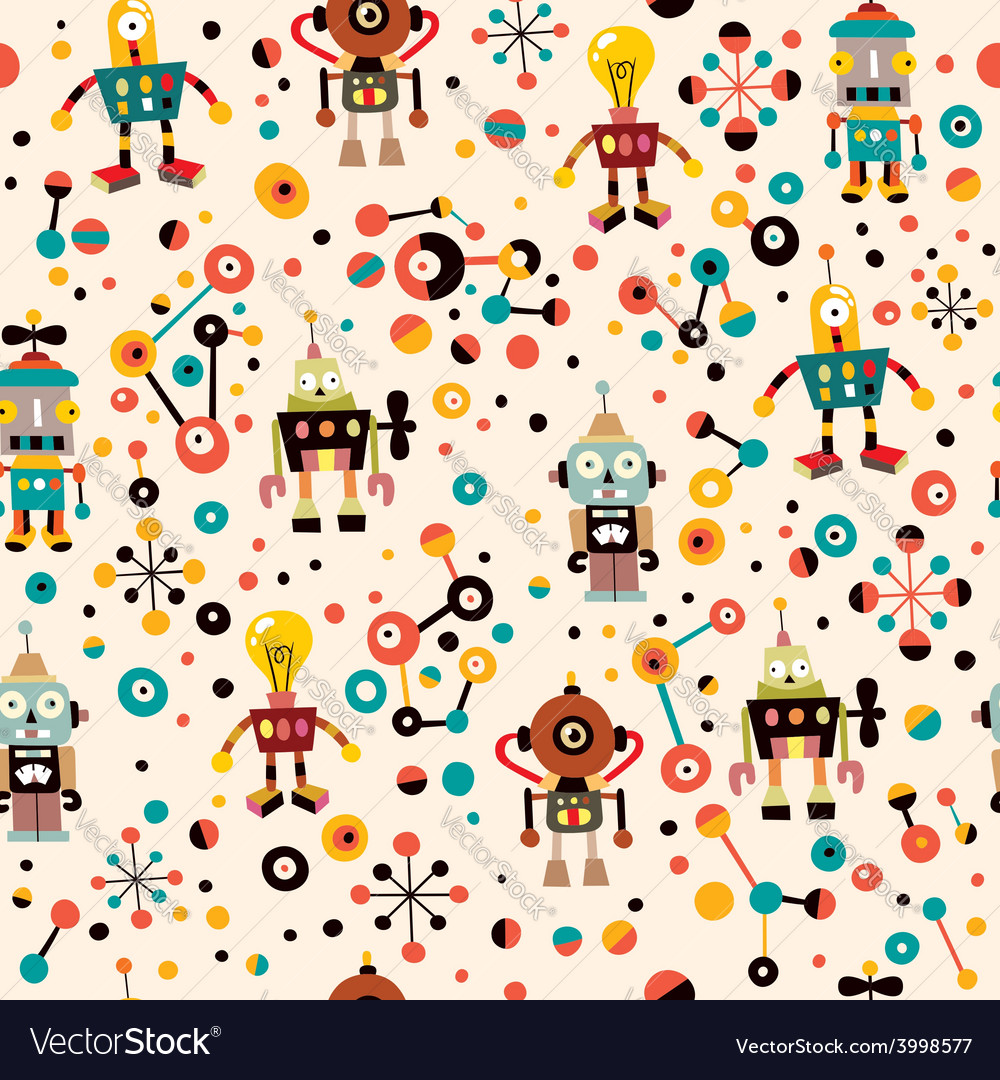 Cute robots seamless pattern