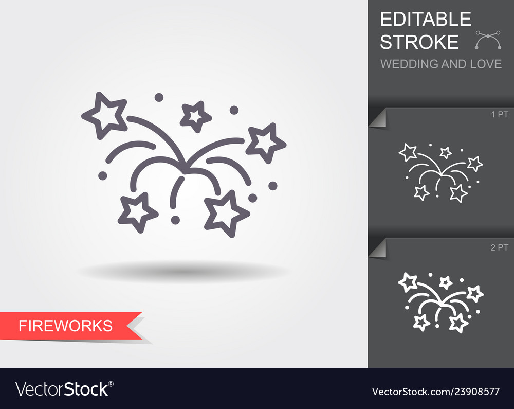 Fireworks line icon with shadow and editable vector image Fireworks line icon with shadow and editable